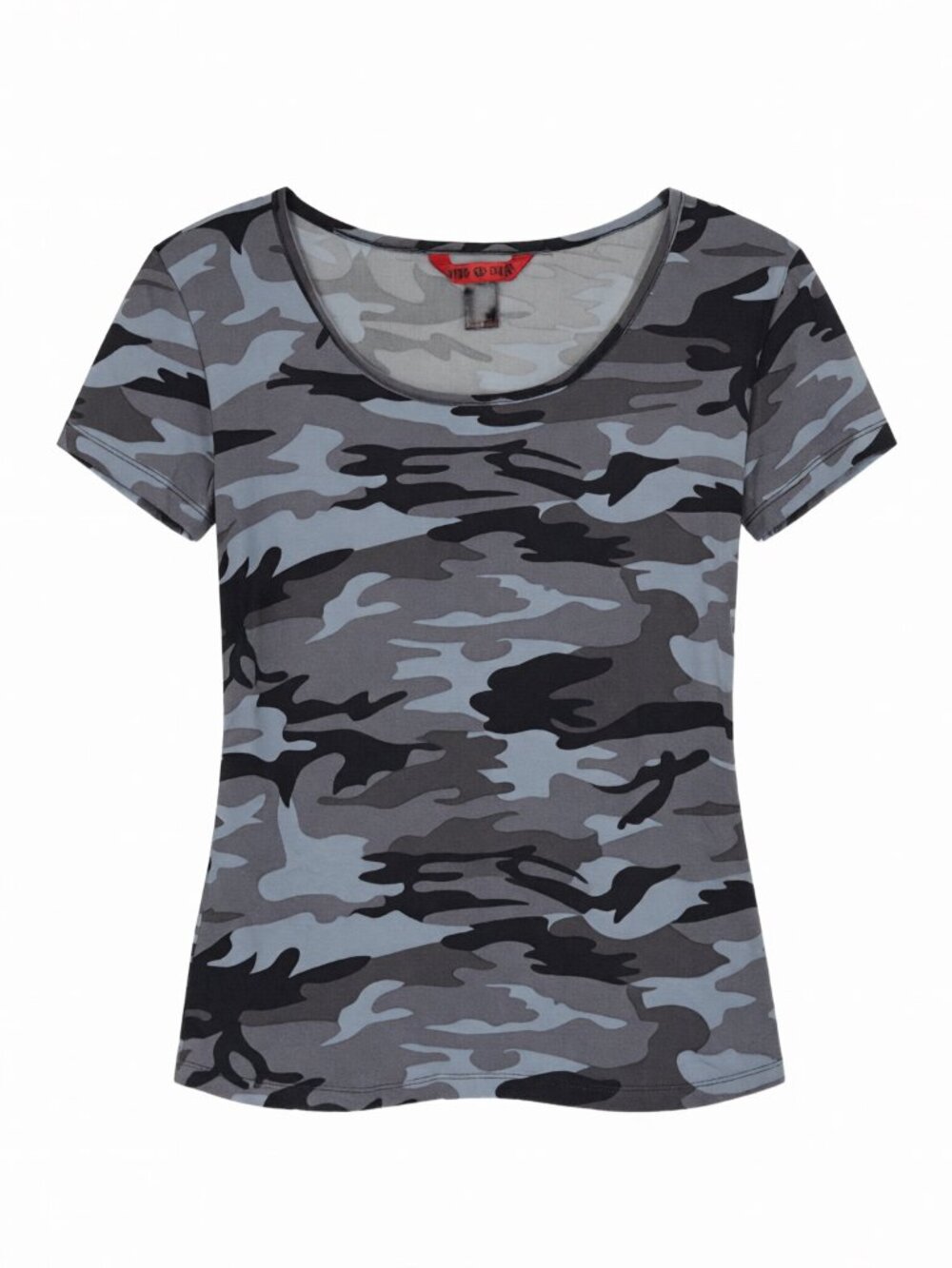 Hot Kiss Camouflage Women's Camo Print Short Sleeve Top Size S Polyester Blouse